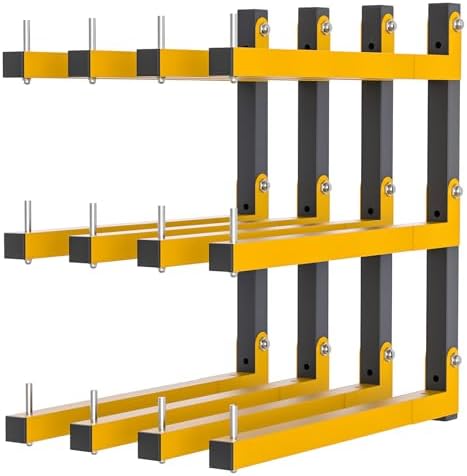 4 PACK Lumber Storage Rack Wall Mount Wood Organizer Storage Racks Heavy Duty Shelf Brackets with 6-Level System 720 LB Sturdy Folding Garage Wall Shelving, Snowboard Rack for Indoor and Outdoor by Riciakik
