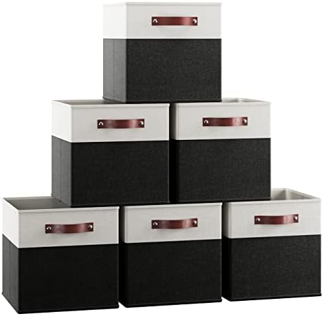 Ornavo Home 11x11 Foldable Fabric Storage Cube Bins, 6 Pack, White/Black by OrnavoHome
