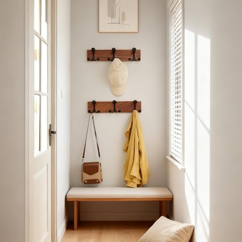 SKOLOO 17-Inch Wood Coat Rack Wall Mount with 3 Triple Hooks - Ideal for Family Entrances, Classrooms, and Pet Supplies Storage - Perfect Coat Hooks for Wall,Mahogany (Sapele), Pack of 2 - Image 4