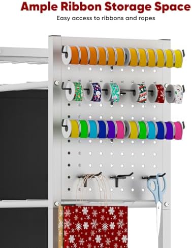 Wrapping Paper Storage Organizer with Wheels & Bag Storage, White - Image 2