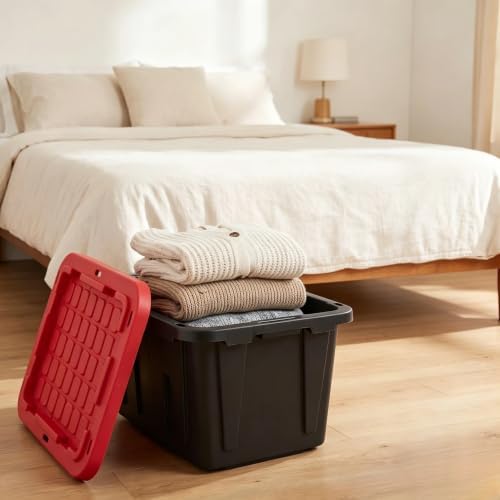 27 Gallon Large Storage Bin 2-Pack, Stackable Plastic Tote with Lid, Black - Image 6