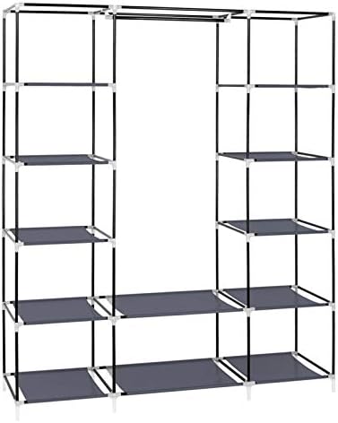 Knocbel Portable Closets Freestanding Closet Organzier Clothes Garment Rack Dustproof & Waterproof Fabric Cover with Storage Shelves & 1 Hanging Rod, 58" W x 17" D x 68.9" H Gray - Image 7