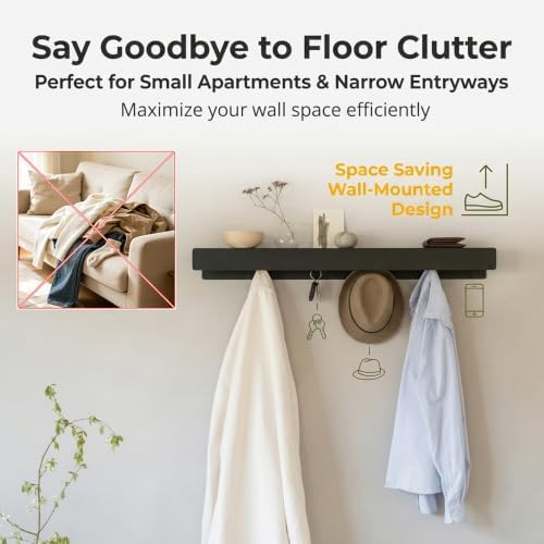 Coat Rack Wall Mount, 2-in-1 Wall Floating Shelf with 8 Hidden Coat Hooks - Image 6