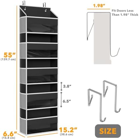 SpaceAid 2 Pack Over The Door Organizer with 5 Large Pockets and 10 Mesh Side Pockets, 5 Layers Door Organizer Hanging with Clear Window for Bedroom, Bathroom, Pantry and Nursery, Black - Image 2