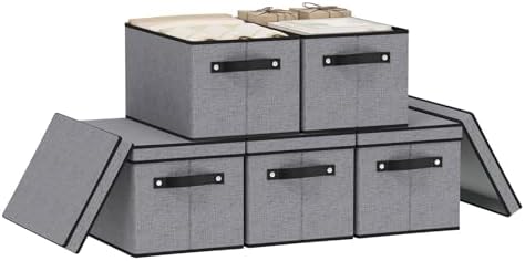 Storage Bins with Lid,Gray Baskets,15 x 9.8 x 8.3 In,5-Pack by YheenLf