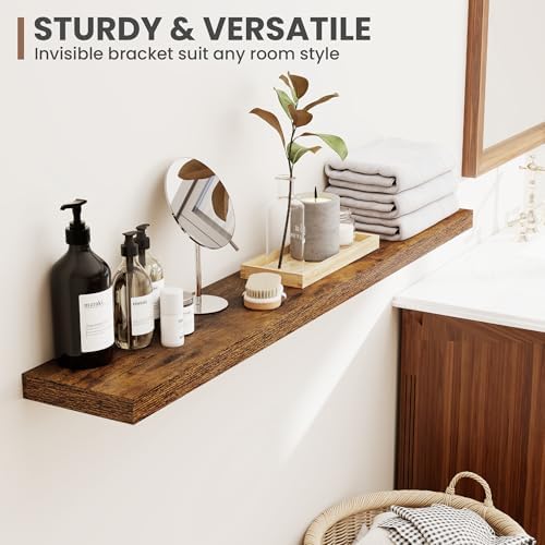Acovy 48 Inch Floating Shelves, 8 Inch Deep Floating Shelves for Wall, Hanging Shelf with Invisible Brackets, Deep Shelves for Bathroom, Bedroom, Living Room, Brown, Set of 1 - Image 7