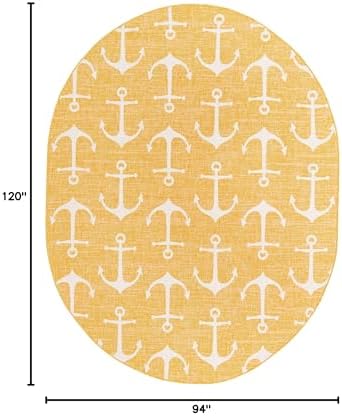 Unique Loom Outdoor Coastal Collection Area Rug - Ahoy (7' 10" x 10' Oval, Yellow) - Image 2
