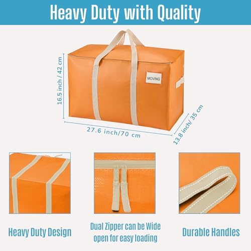 VENO 10 Pack Heavy Duty Moving Bags, Extra Large Storage Bags with Reinforced Handles & Strong Zippers, Foldable & Reusable Moving Box Alternative for Clothes & Dorm Storage - Image 2
