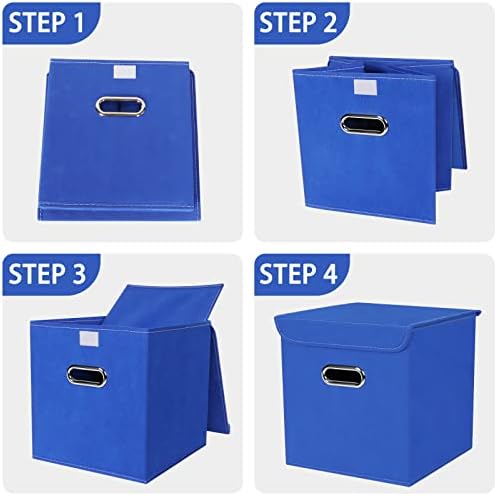 Closet Organizers Fabric Storage Bins With Lids Collapsible Cube Storage Organizer Basket With Handles,Storage Boxes for Clothes Storage,Office,Laundry,Shelves,6 Pack,（Dark Blue） - Image 6