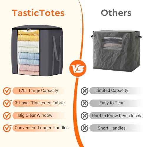 TasticTotes 120L Extra Large Blanket Clothes Storage Bags, Black, 6 Pack - Image 5