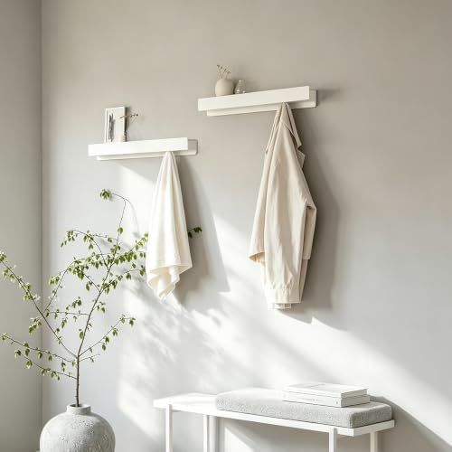 Coat Rack Wall Mount, 2-in-1 Wall Floating Shelf with 6 Hidden Coat Hooks - Image 2