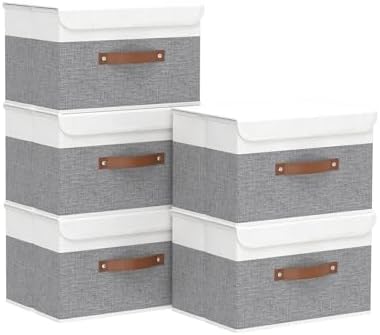 Yawinhe Collapsible Storage Boxes,White/Grey,10.2x7.9x6.7in,5-Pack by Yawinhe