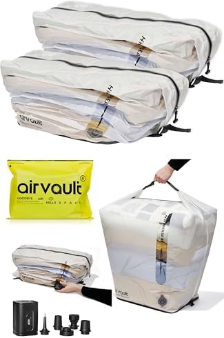 AirVault Vacuum Duffle Travel Bag with Air Pump, Waterproof Compression Storage Bags for Travel & Moving (White - 120L (2-Pack), Tapered Duffle) by AirVault