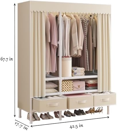 Portable Closet with Drawers 43.3"x17.7"x65.7" Wardrobe Closet Pale Yellow - Image 3