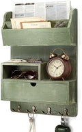 Rebee Vision Pine Wood Key Holder Wall Mount with Drawer & Mail Slot, Green by REBEEVISION