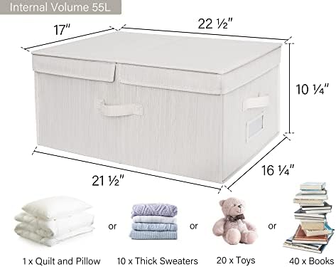 StorageWorks Extra Large Storage Bins with Lids, 55L Decorative Storage Bins with Double-Open Lid and Divider Board, Fabric Bins with Handles, Mixing of Beige, White & Ivory, 2-Pack - Image 2