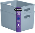 Superio Ribbed Collection - Decorative Plastic Basket Open Home Storage Bins Organizer, X-Large Blue (2 Pack) Container Boxes for Organizing Closet Storage Bins for Shelves 22 Liter/23 Quart by Superio
