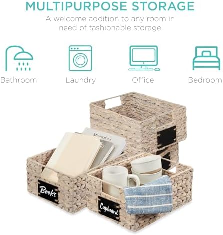 Best Choice Products Set of 4 9x12in Water Hyacinth Pantry Baskets, Woven Organizers w/Chalkboard Label, Chalk Marker - White - Image 6