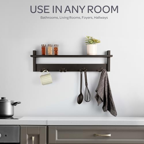 Lavish Home Coat Rack with Shelf - Wall Mount Shelf with 4 Hooks for Purses, Jackets and Keys - Coat Rack for Entryway, Mudroom, or Hallway (Black) - Image 2