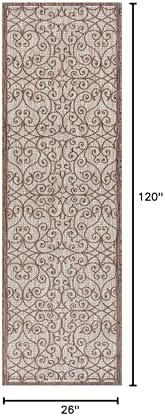 Eyely Filigree Weave Runner Rug 2X10 Taupe/Espresso, Indoor Outdoor Rug - Image 2