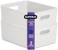 Superio Ribbed Collection - Decorative Plastic Basket Open Home Storage Bins Organizer, Large White (2 Pack) Container Boxes for Organizing Closet Storage Bins for Shelves 15 Liter/16 Quart by Superio
