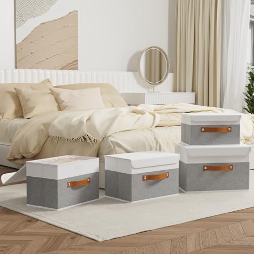 OUTBROS Collapsible Storage Boxes, 15x9.8x9.8 inch (White/Grey, 5-Pack) - Image 2