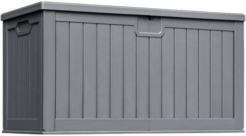 Greesum 230 Gallon HDPE Outdoor Storage Box with Removable Dividers, Weatherproof Oversized Deck Box for Patio, Garage, Garden, Gray by BuynowfromGreesum