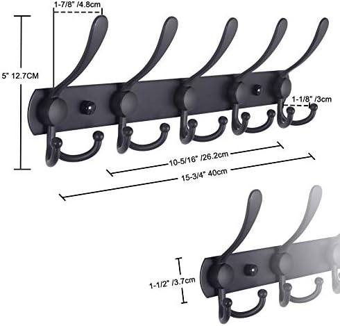 Dseap Coat Rack Wall Mounted - 5 Tri Hooks, Heavy Duty, Stainless Steel, Metal Coat Hook Rail for Coat Hat Towel Purse Robes Mudroom Bathroom Entryway (Black, 4 Packs) - Image 6