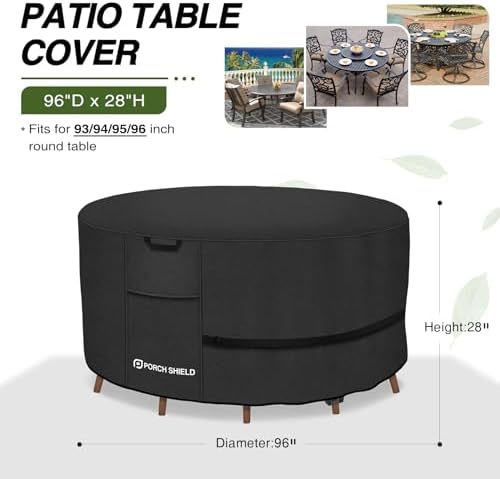 Porch Shield Waterproof 600D Round Patio Table Cover 96 inch, Black - Image 2