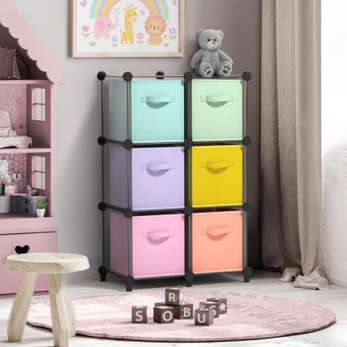 Sorbus 6 Cube Storage Organizer with 6 Fabric Bins (Clear) - Image 2
