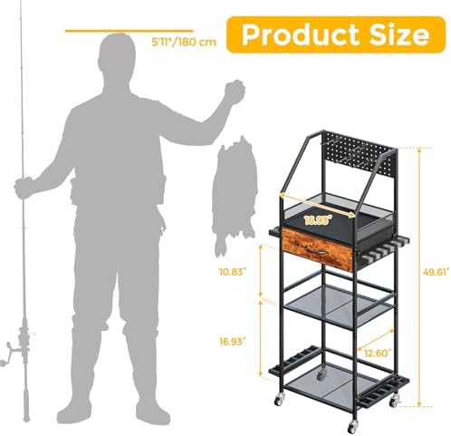 Fishing Rod Holder Organizer with Fabric Drawer & Pegboard - Image 2