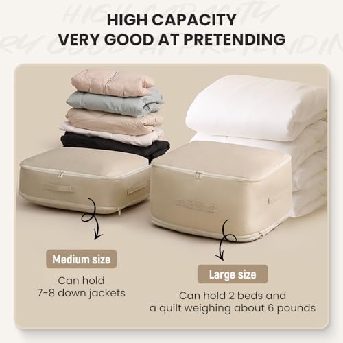 Ultra Space Saving Self Compression Organizer, Space Saver Bags Blanket Compression Bag Storage, Self Compression Moving Organizer Bags for Comforters,Clothes, Blankets (Beige, X-Large) - Image 3