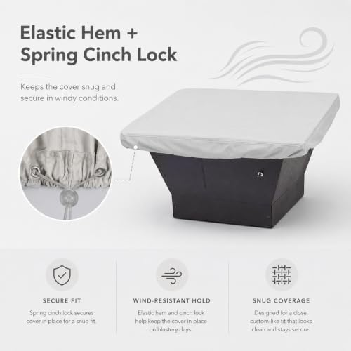 Treasure Garden Square Fire Pit Cover, 300D Polyester Outdoor Table & Ottoman Cover, Water Resistant, UPF50+ UV Protection, Elastic Hem, Spring Cinch Lock, Built-In Storage Pouch, Gray, 49 in - Image 4