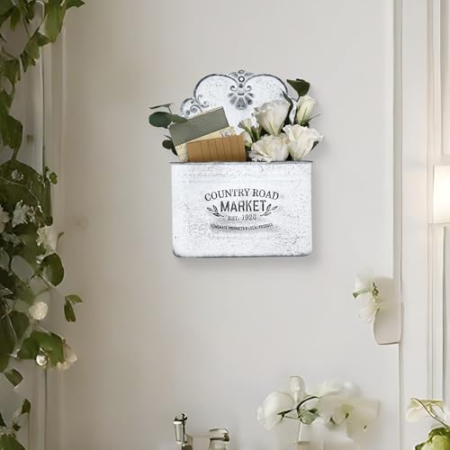 Hanging Storage Baskets Metal Wall Baskets for Mail, Files, Books & Accessories, Wall-Mounted Organizer for Entryway, Kitchen, Office, French Farmhouse Decor（White） - Image 4