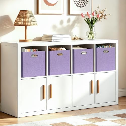 Posprica 3X Thicker Collapsible Storage Bins,13×15x13 Foldable Storage Cube Boxes Fabric Drawer for Closet Shelf Cabinet Bookcase, set of 4 (Purple) - Image 2