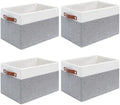 4 Pack Large Fabric Storage Baskets with Handles (White with Grey,15" L*13" W*13" H) by Unknown