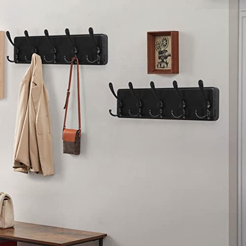 Dseap Coat Rack Wall Mounted - 5 Tri Hooks, Heavy Duty, Wooden Wall Coat Hanger Coat Hook for Clothes Hat Jacket Clothing, Black, Pack of 2 - Image 2
