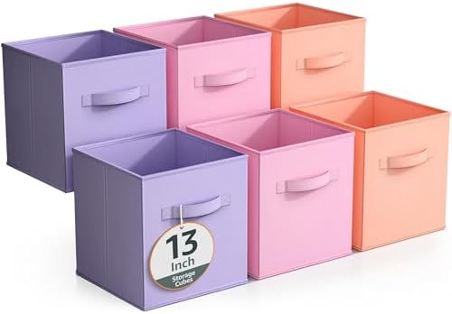 Sorbus 6-Pack Fabric Storage Cubes (13 Inch, Pastel Pink Orange Purple) by Sorbus