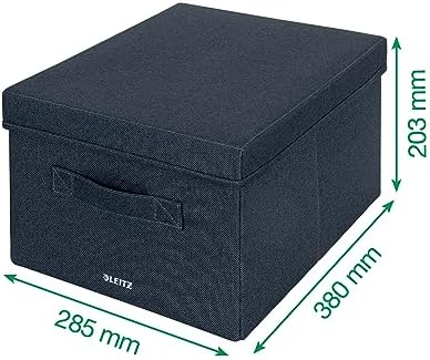 Leitz fabric storage box with lid, set of two storage cubes, foldable ottoman storage box, eco-friendly recyclable organizer box, velvet grey, medium size, 61440089 - Image 5