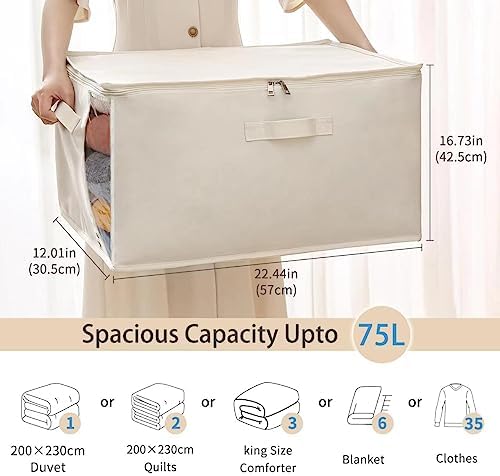 6 Pack Canvas Comforter & Blanket Storage Bags with Clear Window, Beige - Image 2
