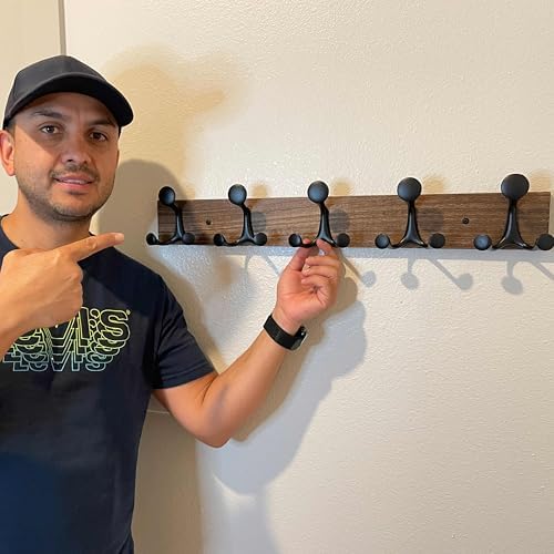 SKOLOO 24-Inch Wood Burnt Coat Rack Wall Mount with 5 Triple Hooks - Ideal for Family Entrances, Classrooms, and Pet Supplies Storage - Perfect Coat Hooks for Wall, Pack of 2 - Image 2