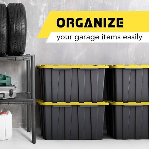 4 PACK of 17 Gallon Large Black & Yellow Storage Bins | Plastic Tote Organizing Container with Secure Latching Lids, Stackable, Extra Strength with Built in Handle | 24.5" x 16.5" x 13.5" - Image 5