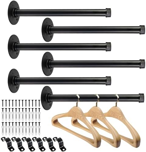 PINTUSON 6 Pcs Industrial Pipe Clothes Bar 12 Inch - Wall Mount Clothing Rack - Face Out Wall Clothing Rods for Commercial Retail Boutique Shirt Display by HOME
