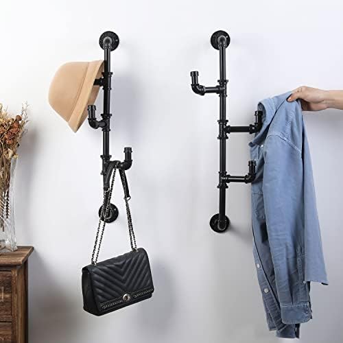 MyGift Wall Mounted Industrial Black Metal Vertical Hat and Coat Rack with 3 Adjustable Arm Hooks, Entryway Organizer Coat Hooks, Set of 2 - Image 2