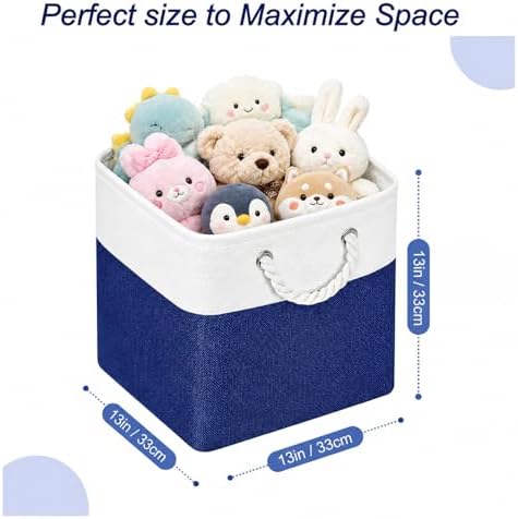 Fabric Storage Cubes 13 x 13, Collapsible Storage Bins for Shelf Baskets, Cube Storage Organizer White Navy Bins with Cotton Handles,Foldable Storage Bin box,Cube Storage Bin 6 Pack - Image 2