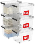 Cetomo 85Qt*6 Plastic Storage Bins, Storage Box, 6 Pack, Organizing Container with Wheels, Durable Lids and Secure Latching Buckles, Stackable and Nestable, Clear with Black Buckle by Cetomo