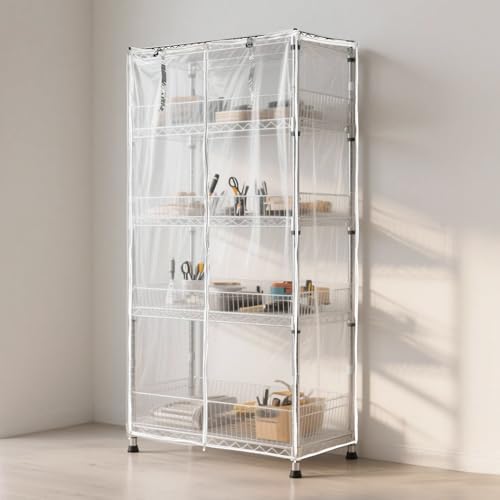 Waterproof Shelf Cover,Durable Dustproof Storage Wire Rack Covers,Outdoor Shelving Covers for Wire Shelves with Zipper 36''x16''x72'',Clear,Cover Only - Image 2