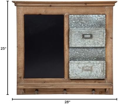 Kate and Laurel Idamae Wood Framed Chalkboard Wall Organizer with Mail Holders and Key Hooks, 28" x 25", Rustic Brown, Farmhouse-Inspired Chalkboard - Image 6