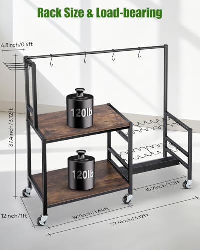 EXTCCT Fishing Rod Holder, Rolling 16 Pole Rack Cart for Garage, Brown - Image 4