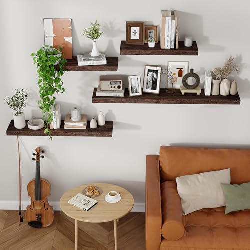 Axeman Floating Shelves, 2 Pack 8 Inch Deep Rustic Solid Wood Wall Shelves for Storage, Wall Mounted Display Shelving with Invisible Heavy-Duty Metal Bracket, 24" W x 8" D x 1.6" H, Rustic Brown - Image 2